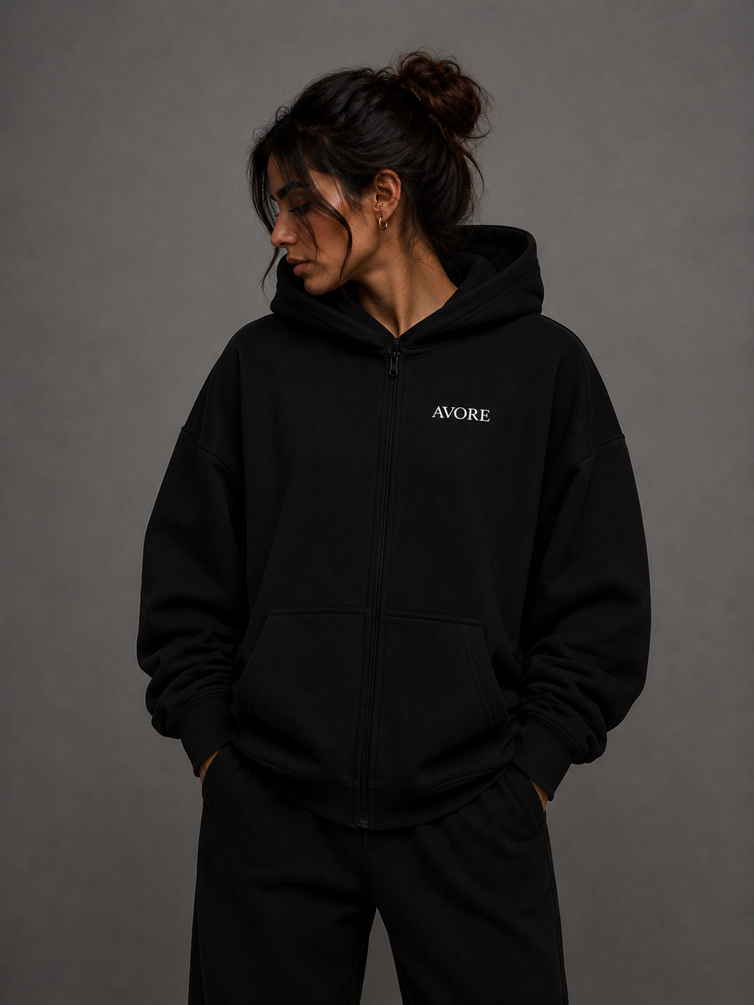 AVORE Signature Zip Hoodie – Black
